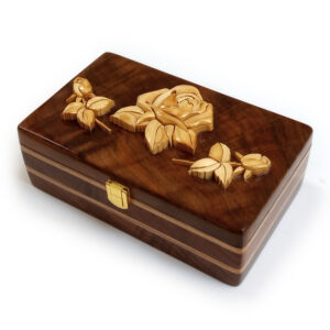 Roses Jewelry Box - Walnut Wood 9" x 5" x 3"