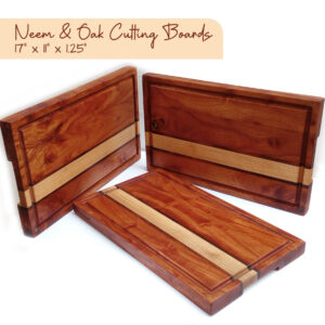 Neem Edge Grain Cutting Board with Oak & Walnut Accent - 17" x 11" x 1.25"