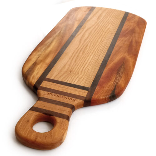 B21 d Kettlebell Edge Grain Cutting Board - 20" x 9" Neem, Walnut & Oak