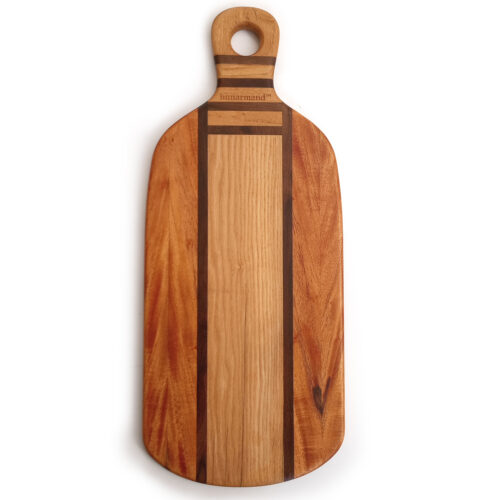 B22 a Kettlebell Edge Grain Cutting Board - 20" x 9" Neem, Walnut & Oak