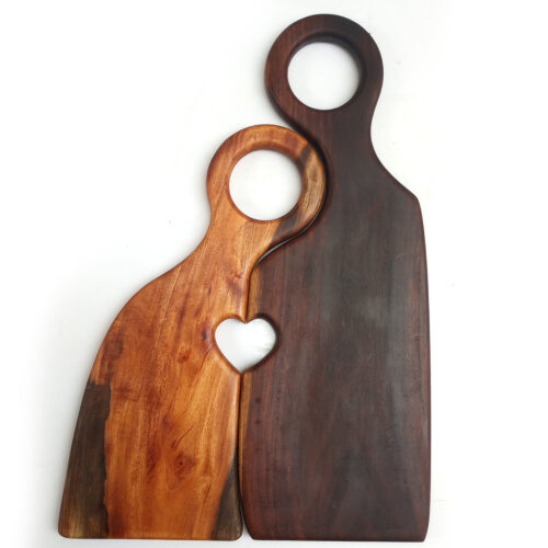 B43 a Rosewood & Neem Couples Face Grain Cutting Board with Stand - 18" x 12"