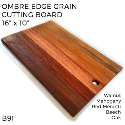Ombre Edge Grain Cutting Board - 16" x 10" Walnut, Mahogany, Red Meranti, Beech and Oak