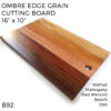 Ombre Edge Grain Cutting Board - 16" x 10" Walnut, Mahogany, Red Meranti, Beech and Oak