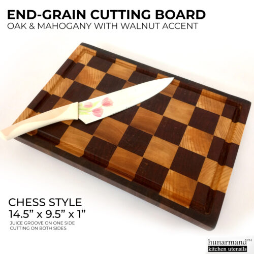 Oak & Mahogany End Grain Cutting Board - 14.5" x 9.5" x 1" Chess Style with Walnut Accent