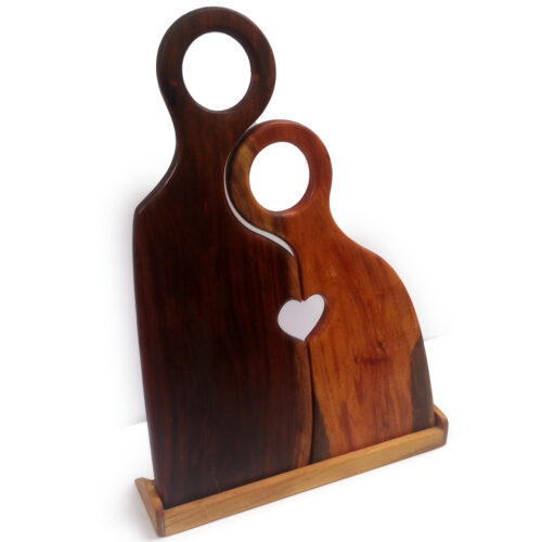 Couple (3) Rosewood & Neem Couples Face Grain Cutting Board with Stand - 18" x 12"