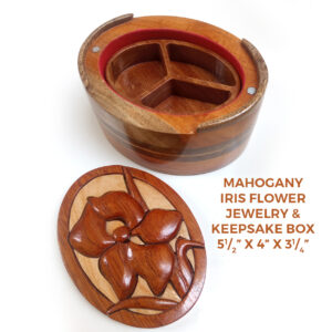 Oval Iris Keepsake & Jewelry Box - 5" x 4" x 3" Wooden