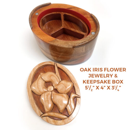 Oak2 Oval Iris Keepsake & Jewelry Box - 5" x 4" x 3" Wooden
