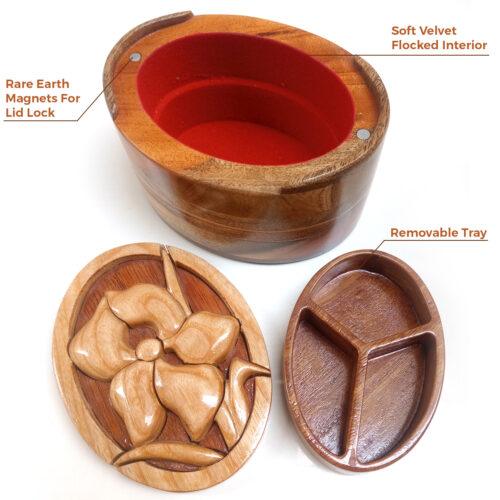 Oak3 Oval Iris Keepsake & Jewelry Box - 5" x 4" x 3" Wooden