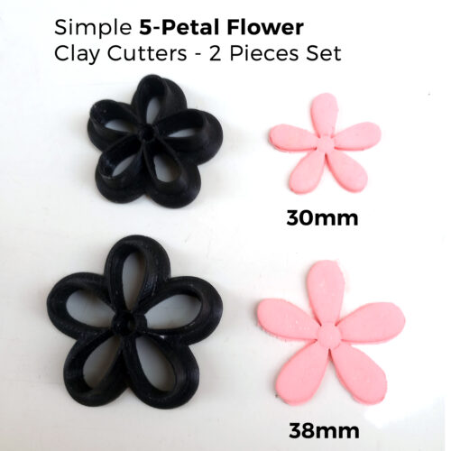 Simple 5 Petal Flower Embossing Clay Cutter Set of 2- Polymer Clay Cutter