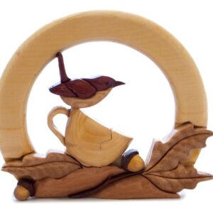 Wren on a Cup Wooden Wall Art - 7" x 5"