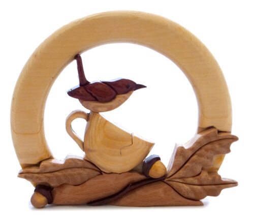 Exif_JPEG_PICTURE Wren on a Cup Wooden Wall Art - 7" x 5"
